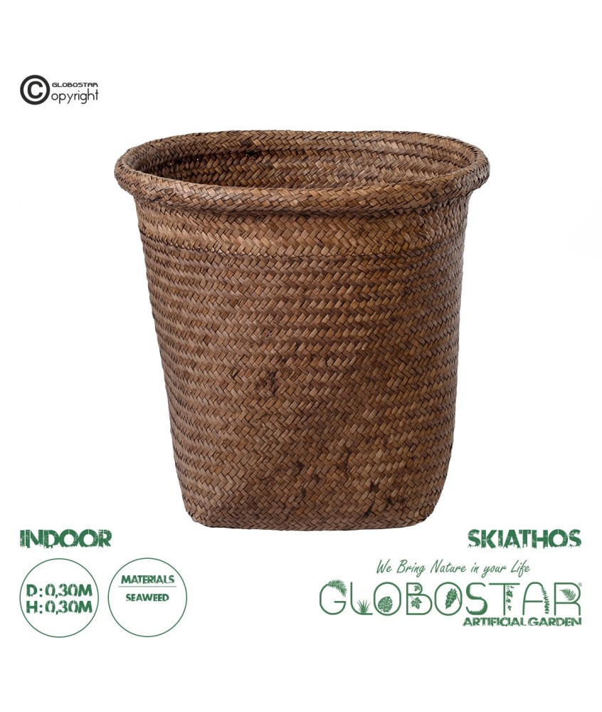 GloboStar® Artificial Garden SKIATHOS 20347 Διακοσμητικό Ψάθινο Καλάθι - Κασπώ Γλάστρα - Flower Pot Καφέ Φ30cm x Υ30cm
